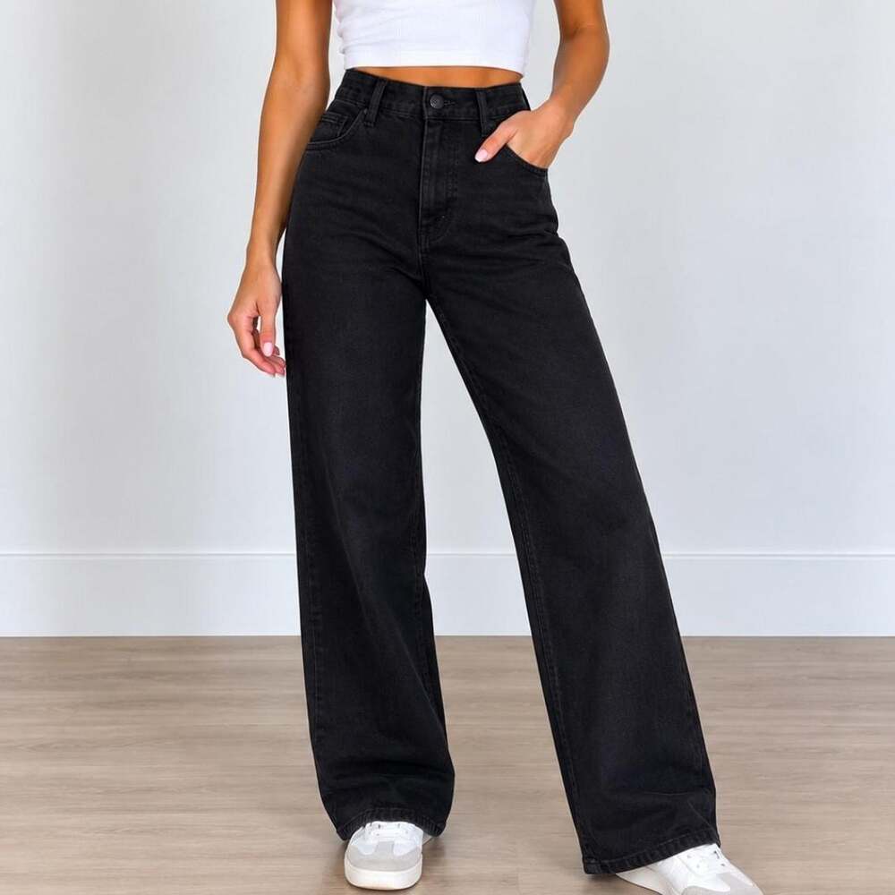 🖤 J.Crew Black High-Waisted Wide Leg Jeans